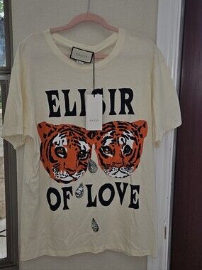 Gucci Cream Tee with Bold Orange Tiger Graphic